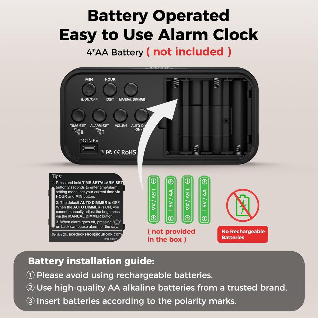 Battery Operated Alarm Clock with Large Numbers