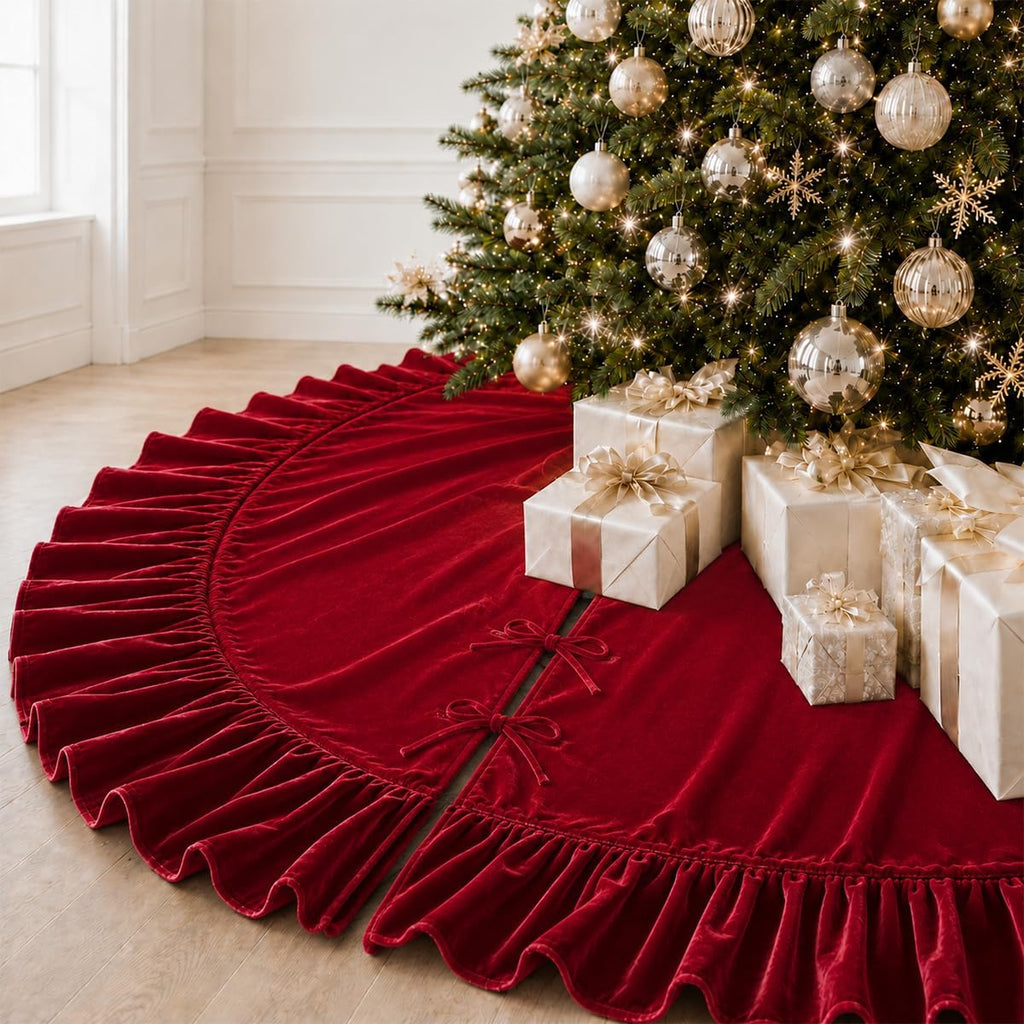 Velvet Christmas Tree Skirt with Ruffled Edge – view 2