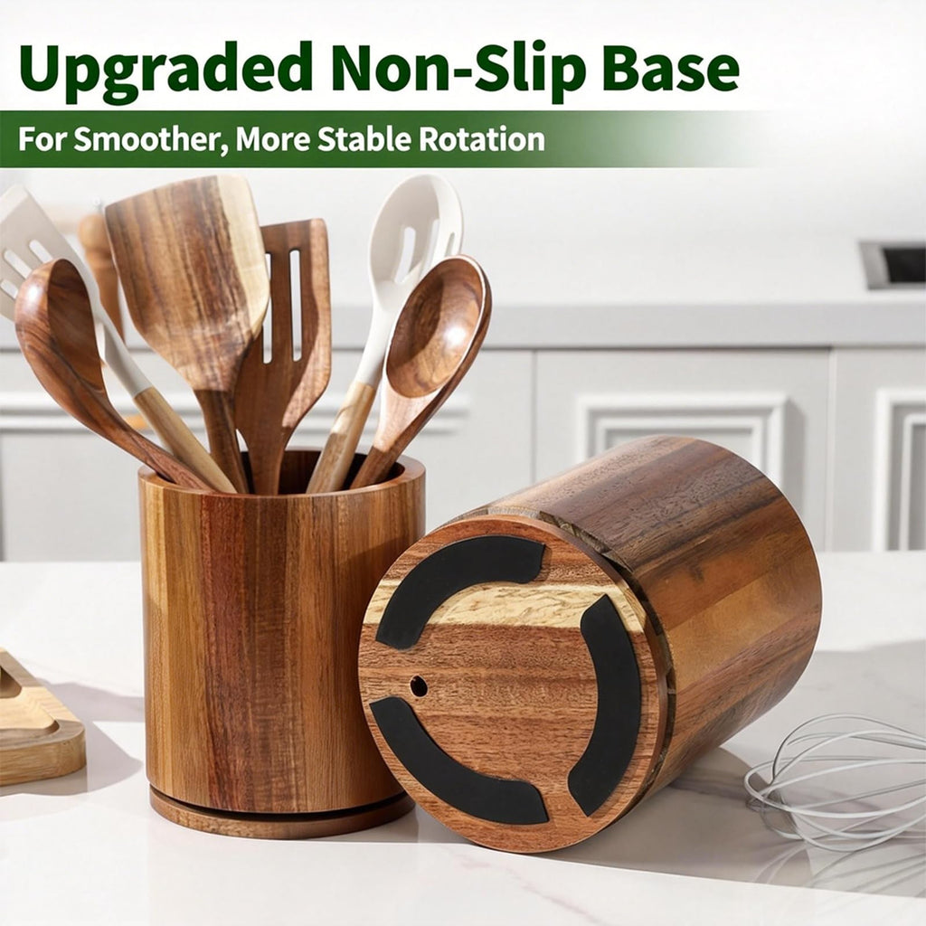 Acacia Wood Rotating Utensil Holder