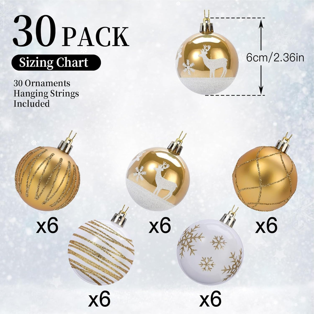 Shatterproof Christmas Baubles – 30 Pack, 6 cm Red & Gold – view 6