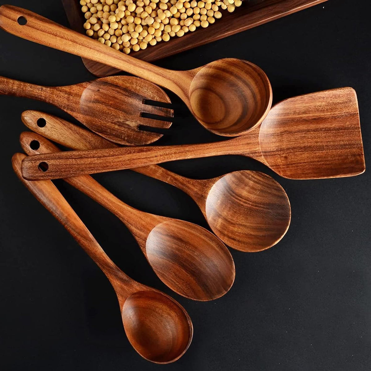 Natural Teak Wooden Cooking Utensils Set