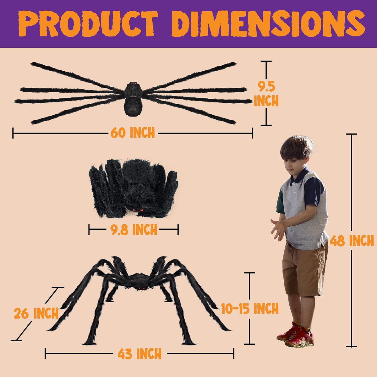Giant Hairy Spider – 150 cm Halloween Outdoor Decoration – view 2