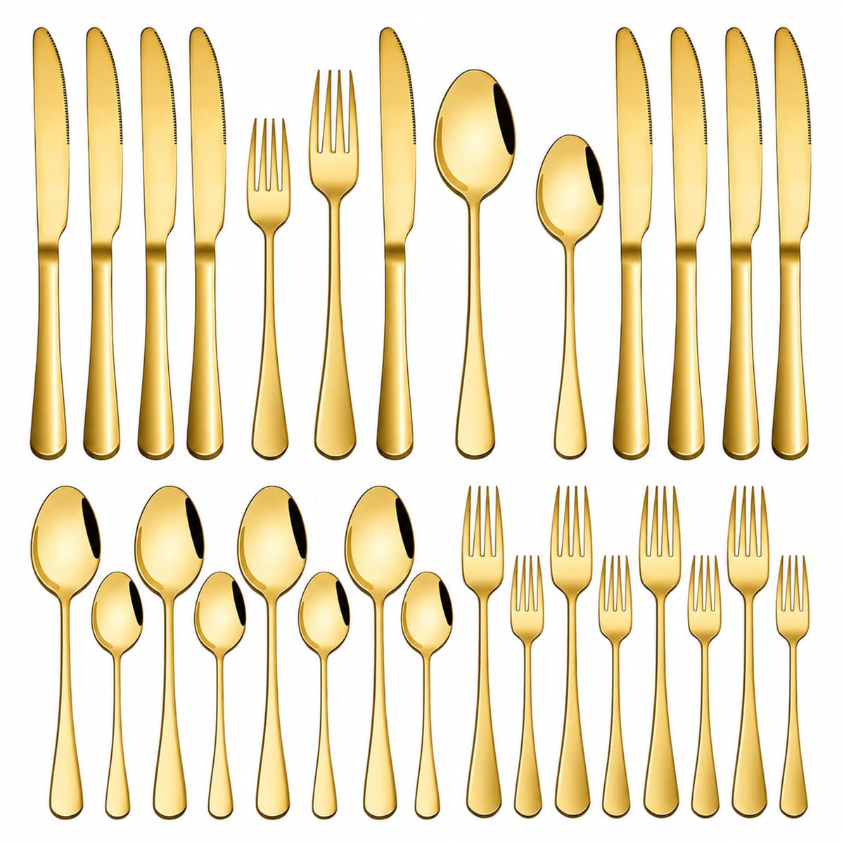 Mirror-Polished Stainless Steel Cutlery Set with Steak Knives