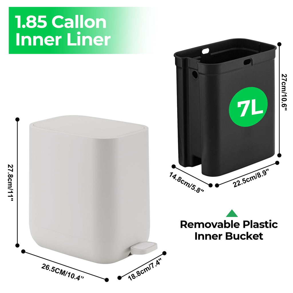 Slim 7L Pedal Bin with Soft-Close Lid