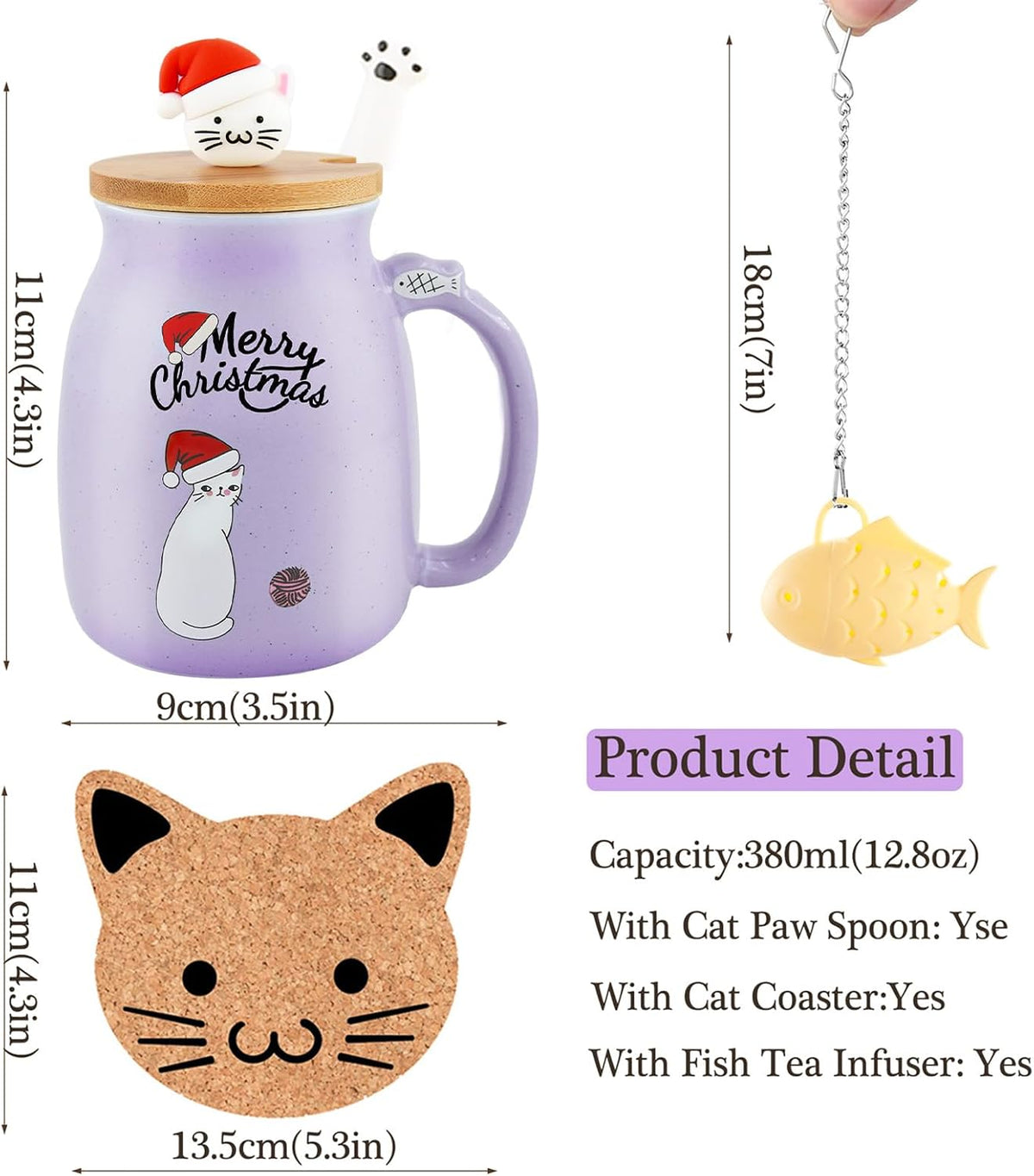 Christmas Cat Mug with Tea Infuser, Lid & Spoon – 380 ml – view 4