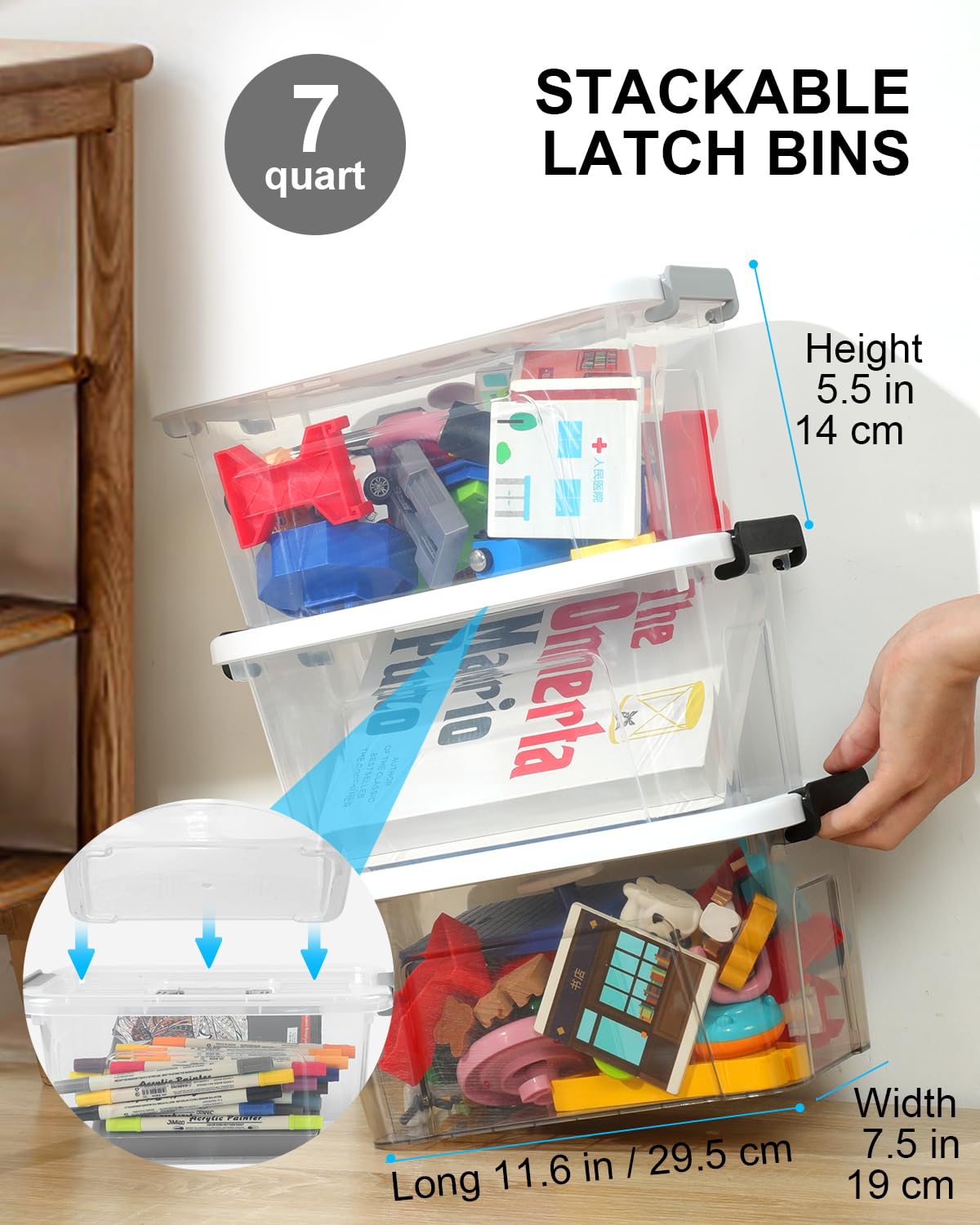 Clear Stackable Storage Boxes with Latching Lids – 6 Pack