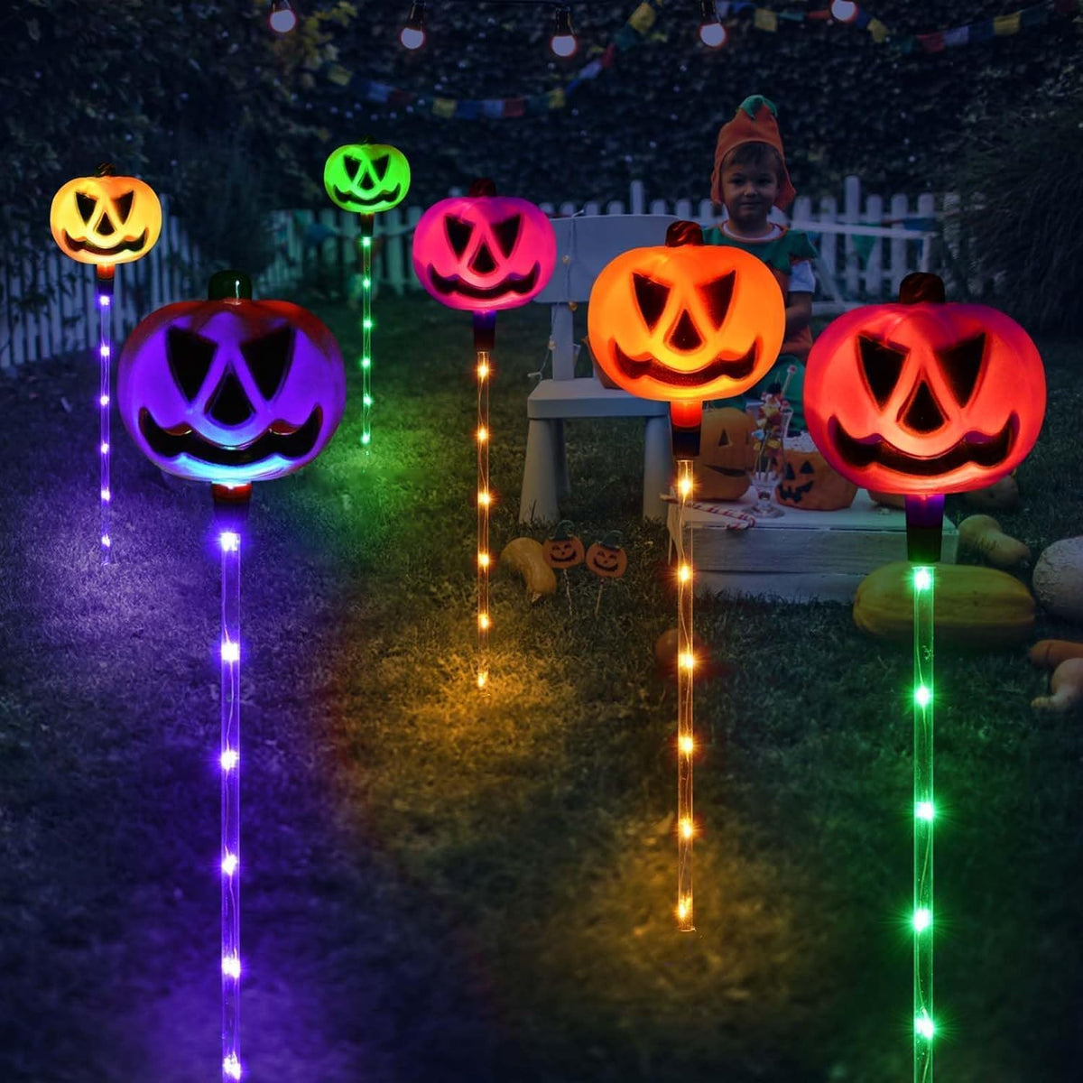 Solar Pumpkin Pathway Lights – 6 Pack – view 6