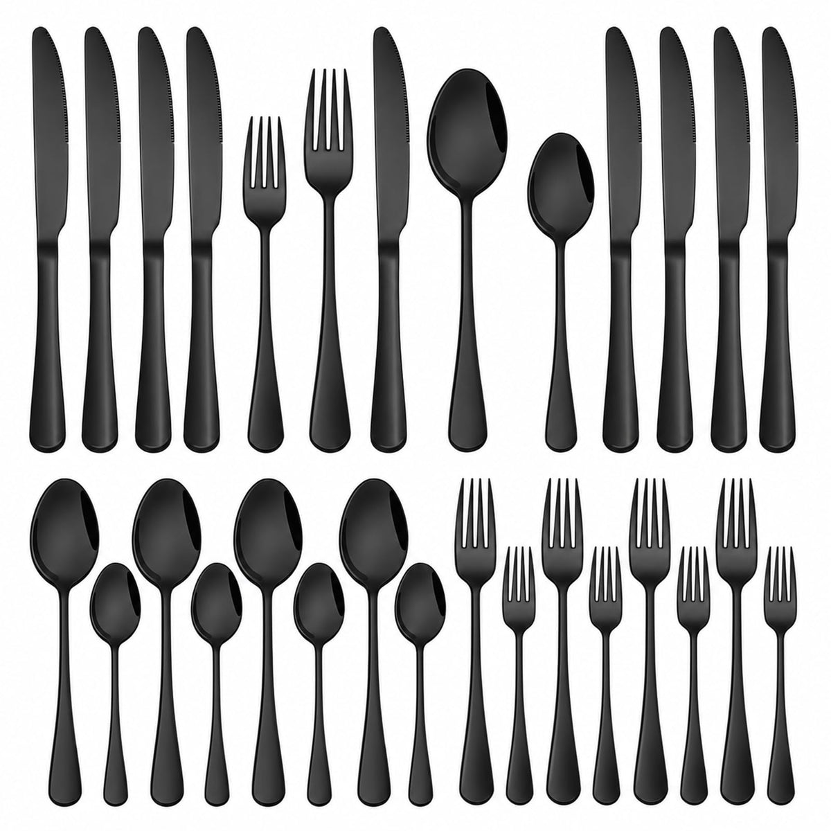 Mirror-Polished Stainless Steel Cutlery Set with Steak Knives