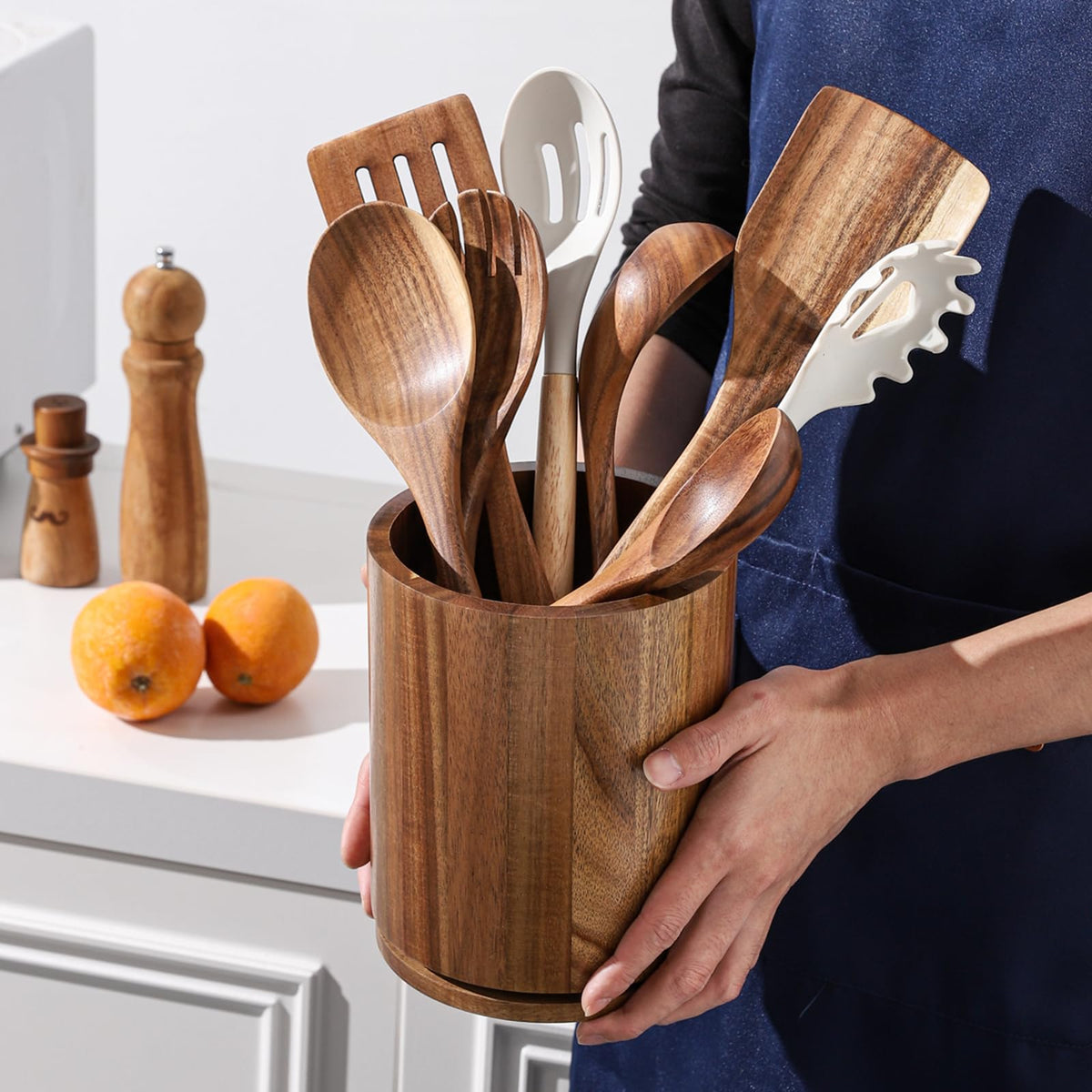 Acacia Wood Rotating Utensil Holder