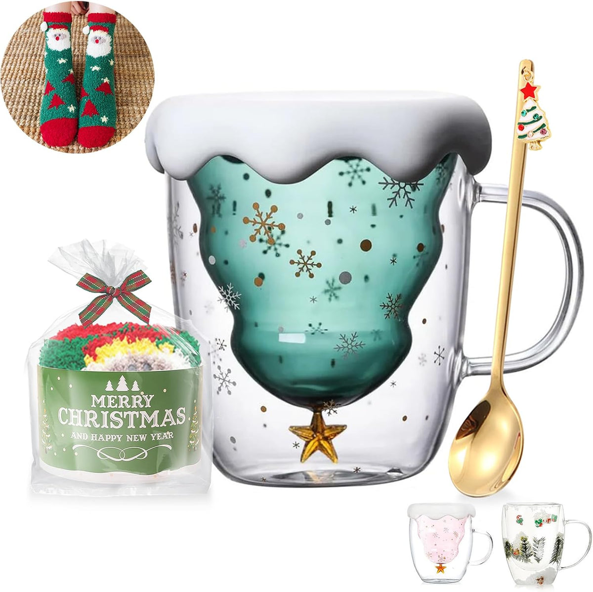 Double Wall Christmas Glass Mug – 280 ml