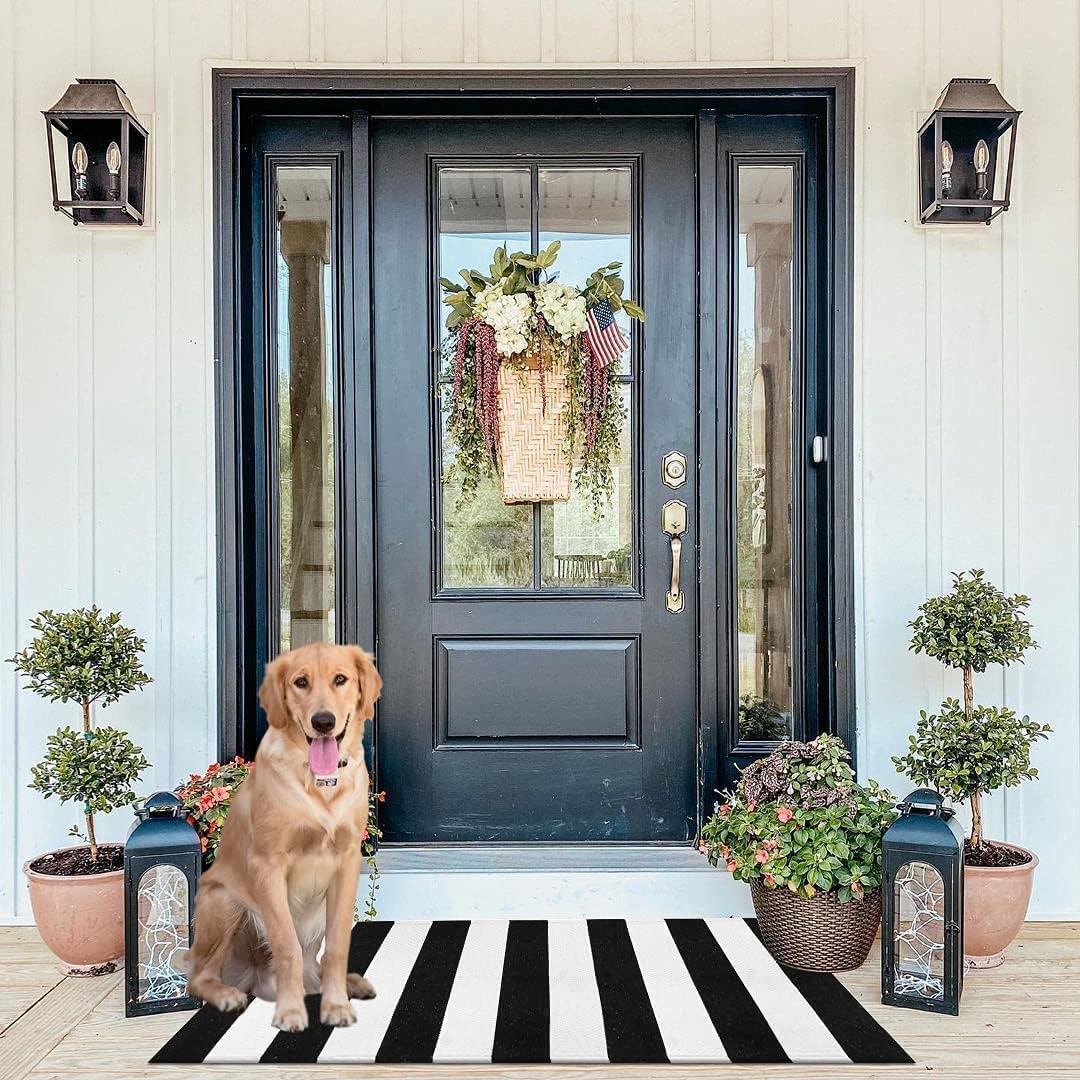 Black & White Striped Door Mat – Layering Rug – view 10