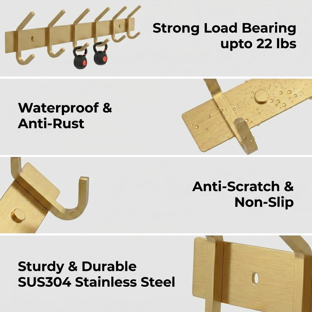 Brushed Stainless Steel Wall Coat Rack – Double Hooks