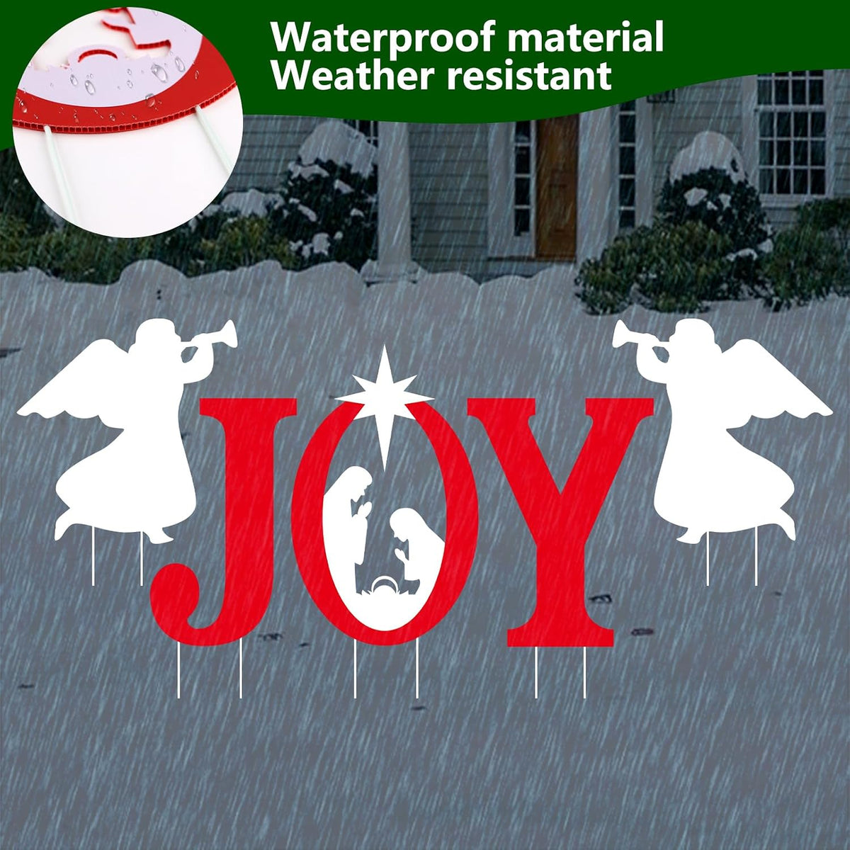 JOY Nativity Christmas Yard Signs – 5 Piece with Stakes – view 4