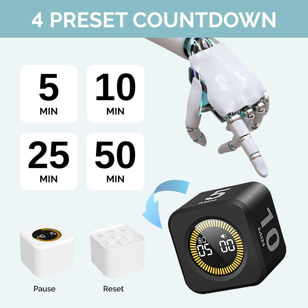 Visual Cube Timer – Flip to Start 5/10/25/50 Min
