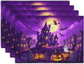 Purple Halloween Placemats – Castle & Witch, Set of 4