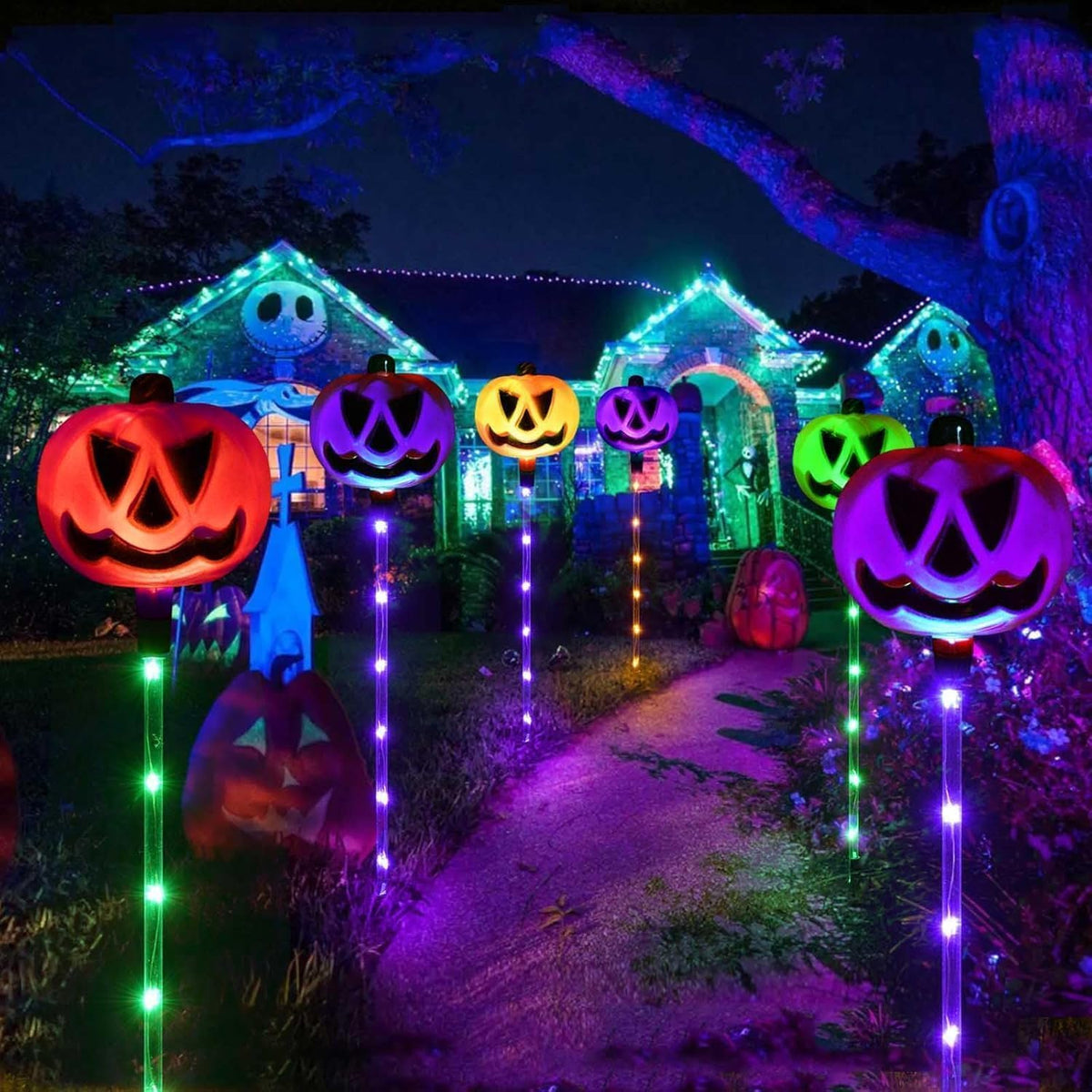 Solar Pumpkin Pathway Lights – 6 Pack – view 3
