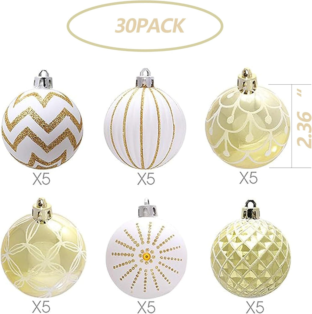Gold & White Christmas Baubles – 30 Pack, 6 cm – view 2