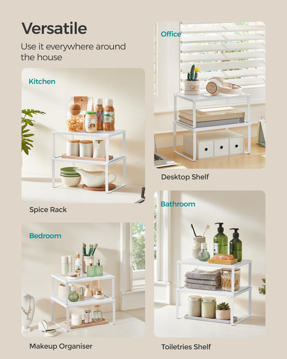 SONGMICS Stackable Cupboard Shelves – Set of 2