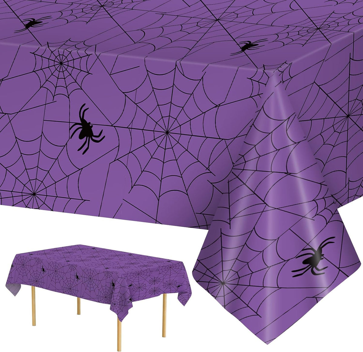 Spider Web Halloween Tablecloth – 2 Pack Plastic Table Covers – view 9