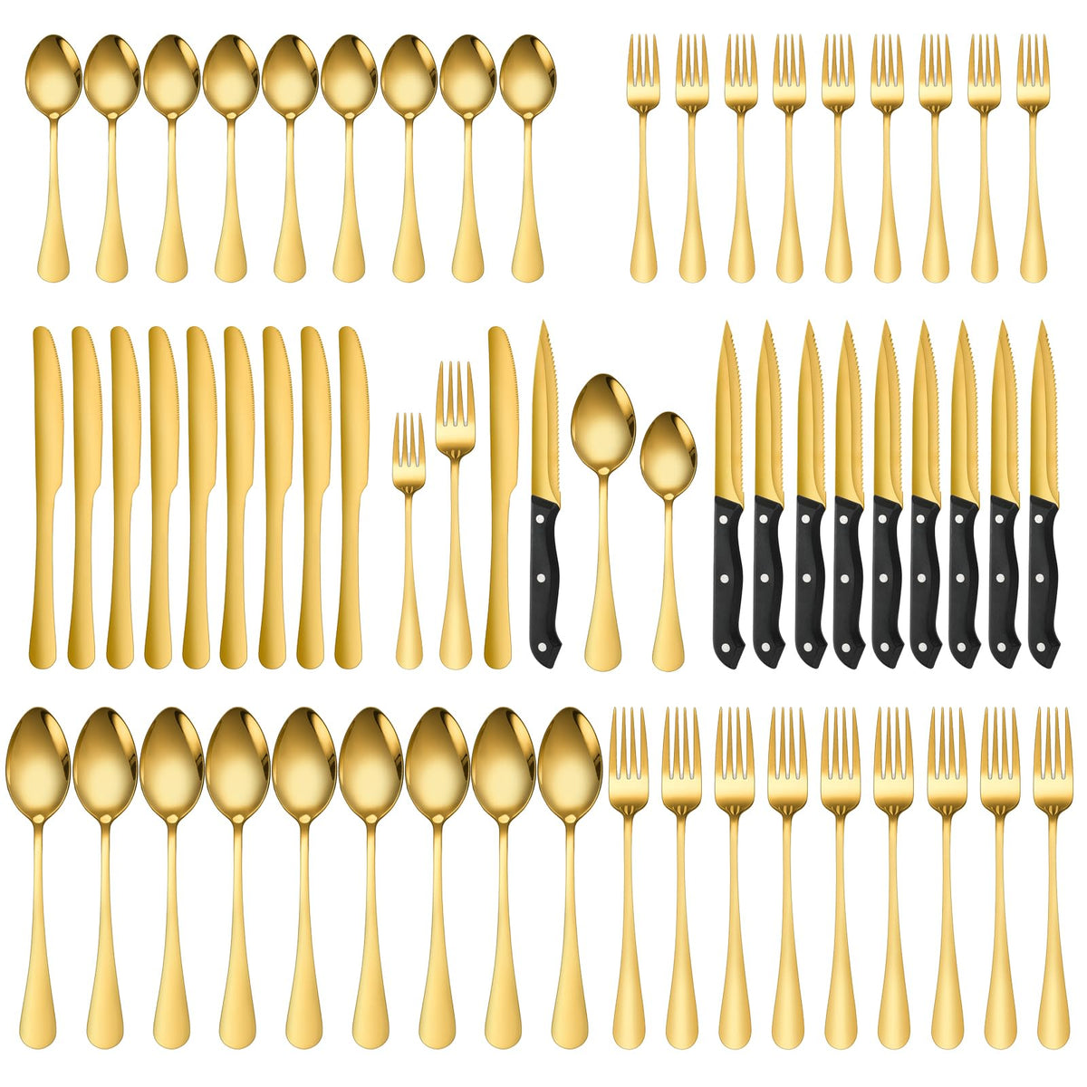 Mirror-Polished Stainless Steel Cutlery Set with Steak Knives