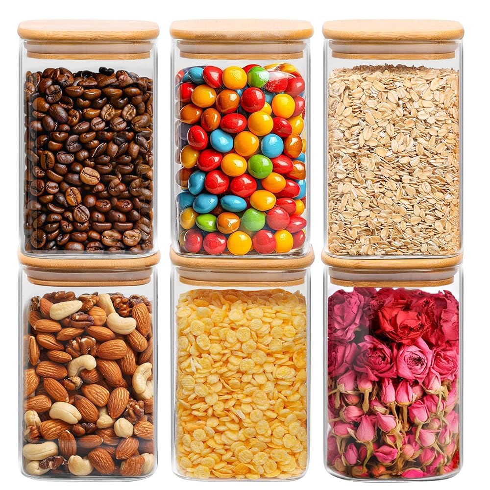 Square Glass Storage Jars with Bamboo Lids