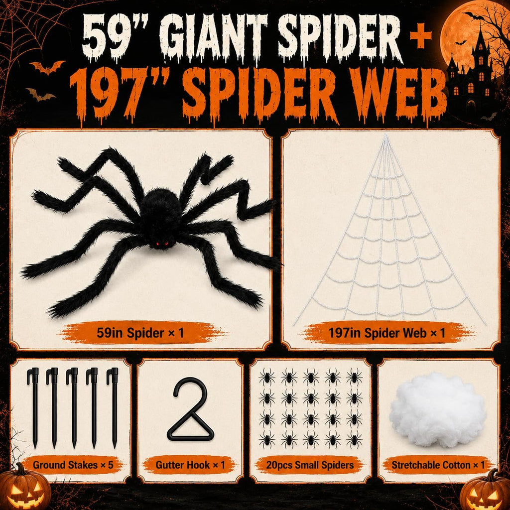 Giant Spider Web with 1.5 m Spider – Halloween Decoration – view 6