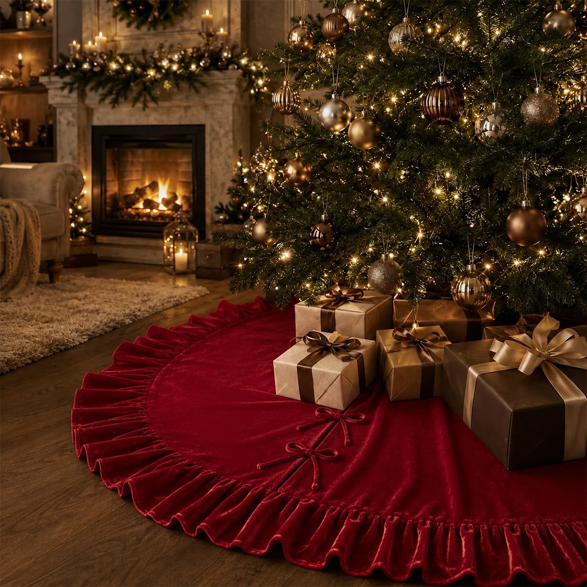 Velvet Christmas Tree Skirt with Ruffled Edge – view 6