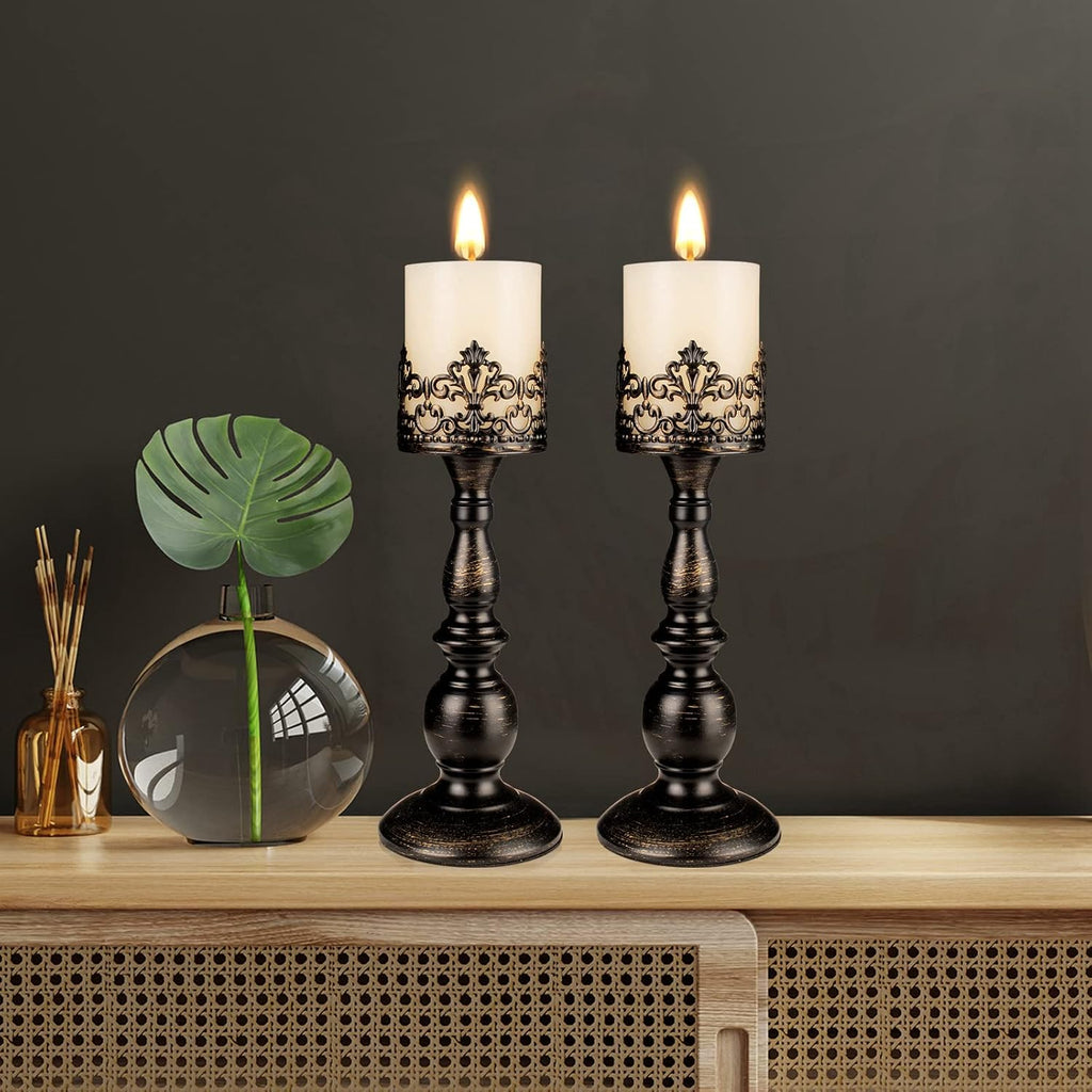 Gothic Black Pillar Candle Holders – Set of 2 – view 4