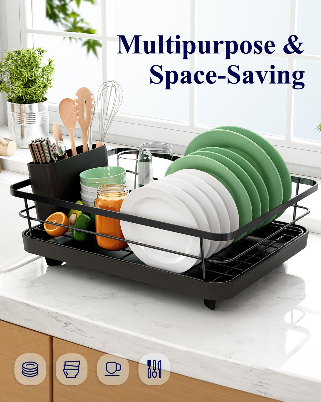 Compact Stainless Steel Dish Drying Rack with Drainboard