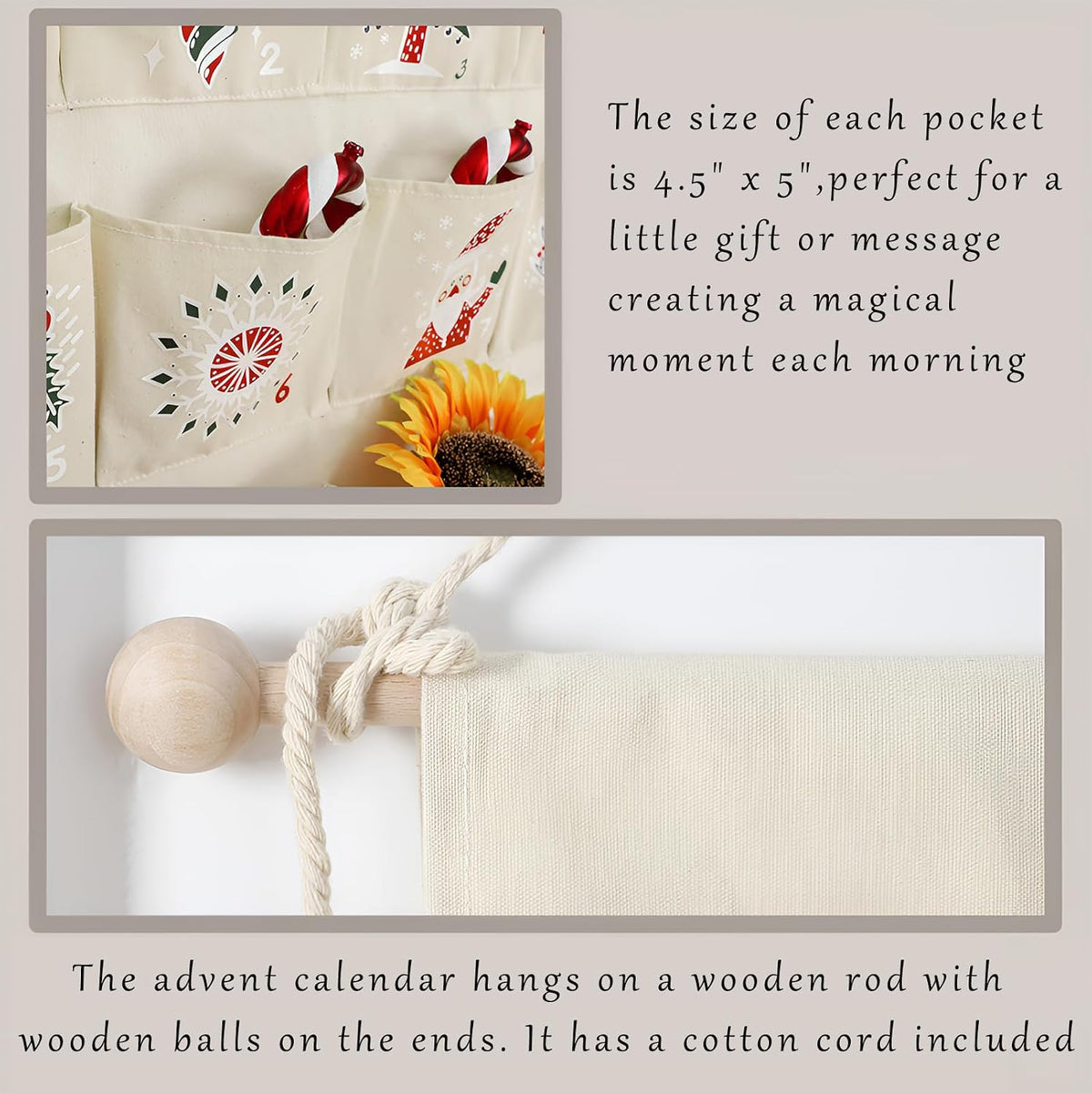 Reusable Fabric Advent Calendar with Pockets – view 3