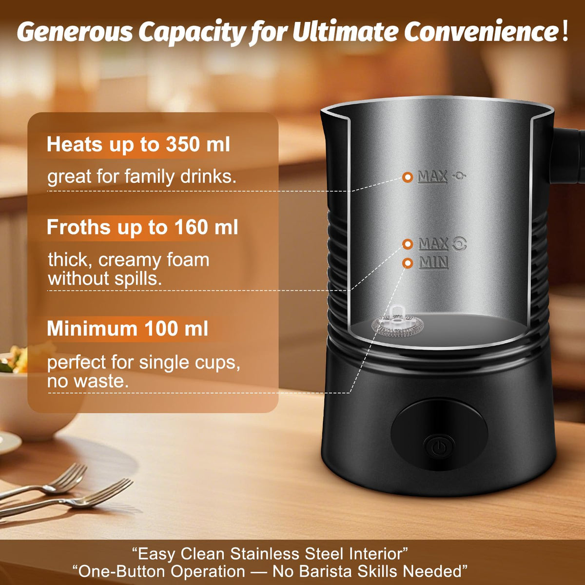 4-in-1 Electric Milk Frother & Warmer – 350 ml