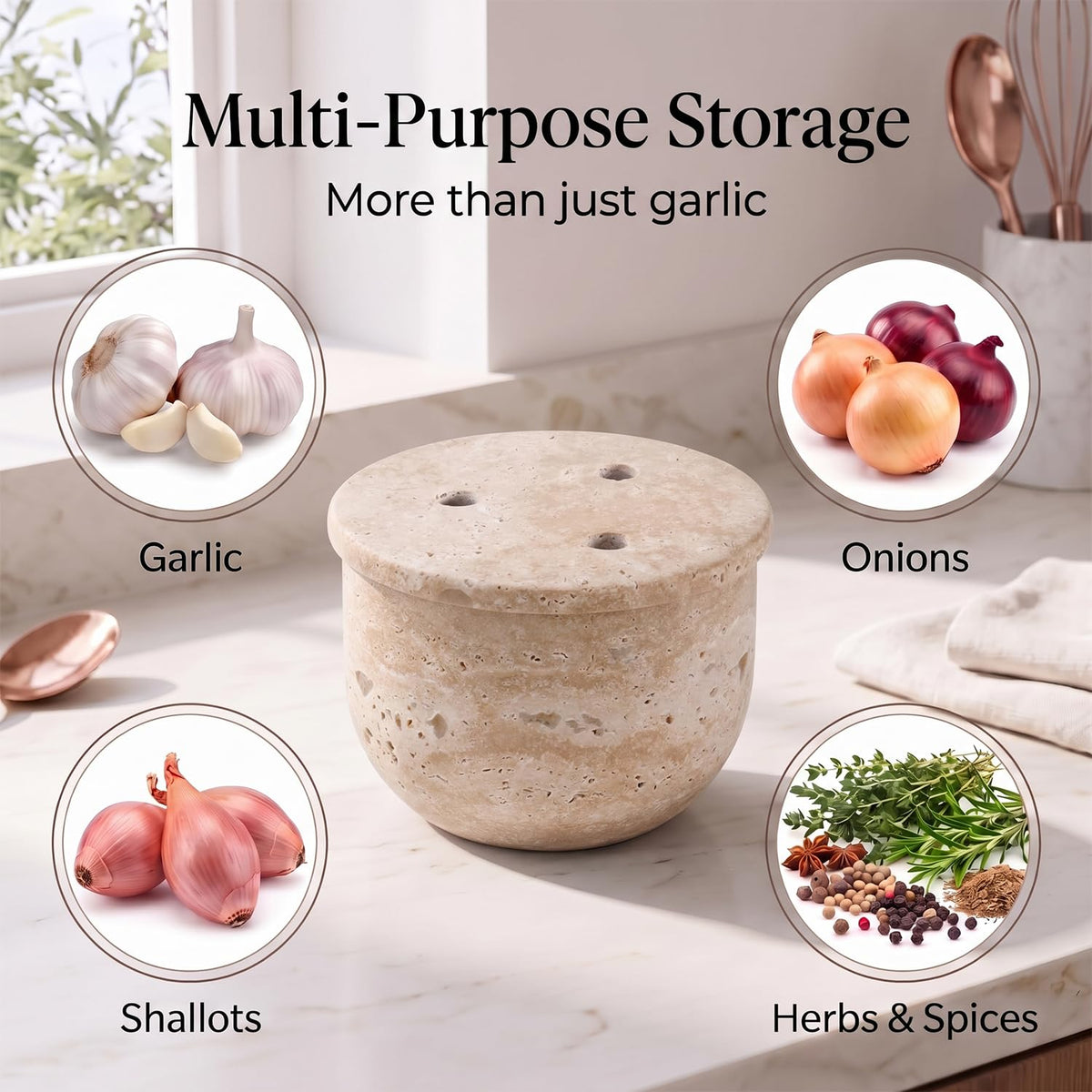 Natural Marble Garlic Keeper with Lid
