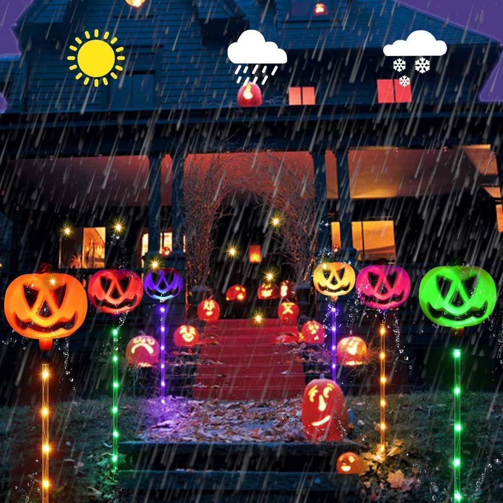 Solar Pumpkin Pathway Lights – 6 Pack – view 5