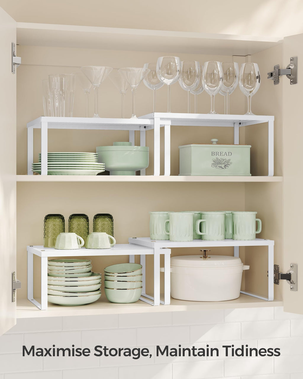 SONGMICS Stackable Cupboard Shelves – Set of 2