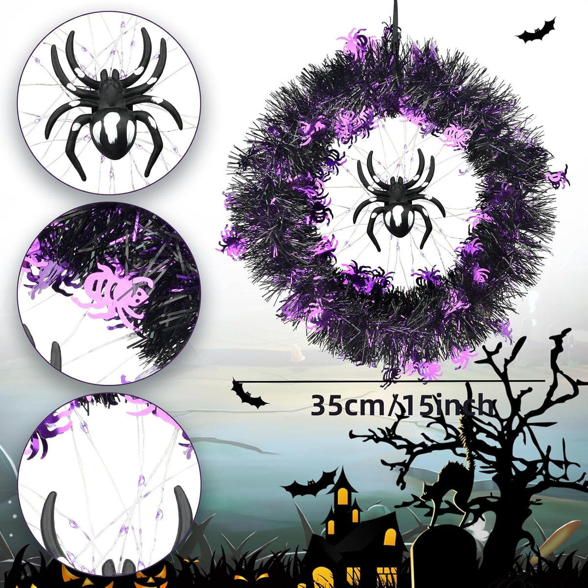 Spider Halloween Wreath – 35 cm Front Door Wreath – view 2