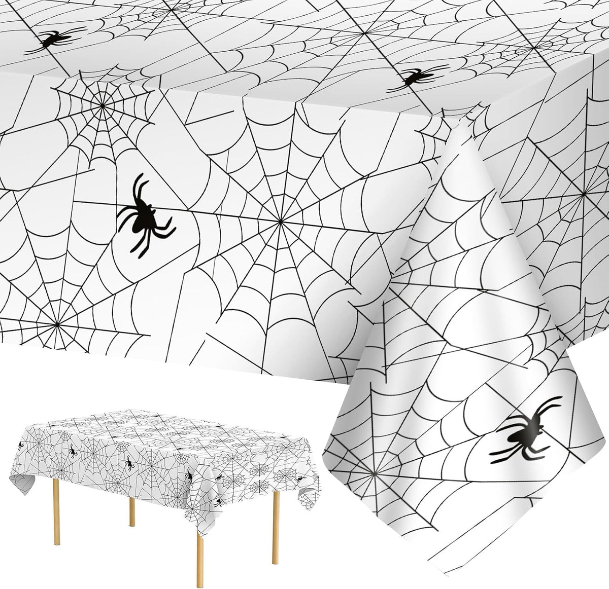 Spider Web Halloween Tablecloth – 2 Pack Plastic Table Covers – view 12