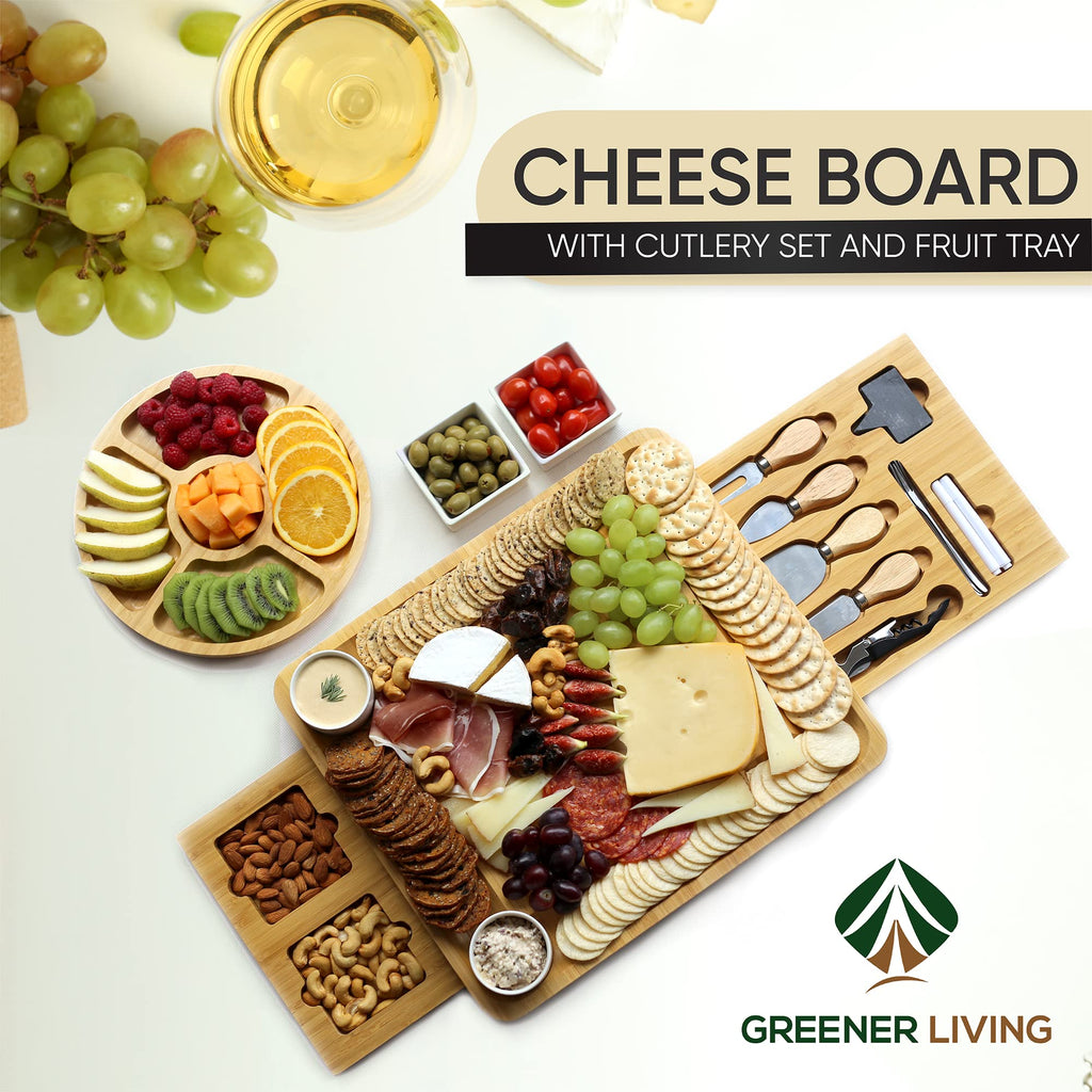 Large Bamboo Cheese Board & Knife Set – Gift Boxed