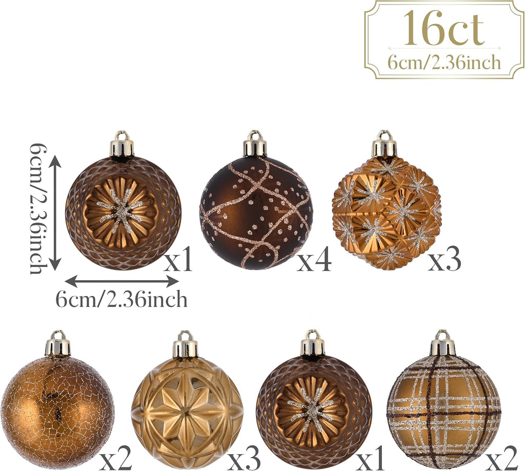 Copper & Gold Christmas Ornaments – 16 Piece – view 3