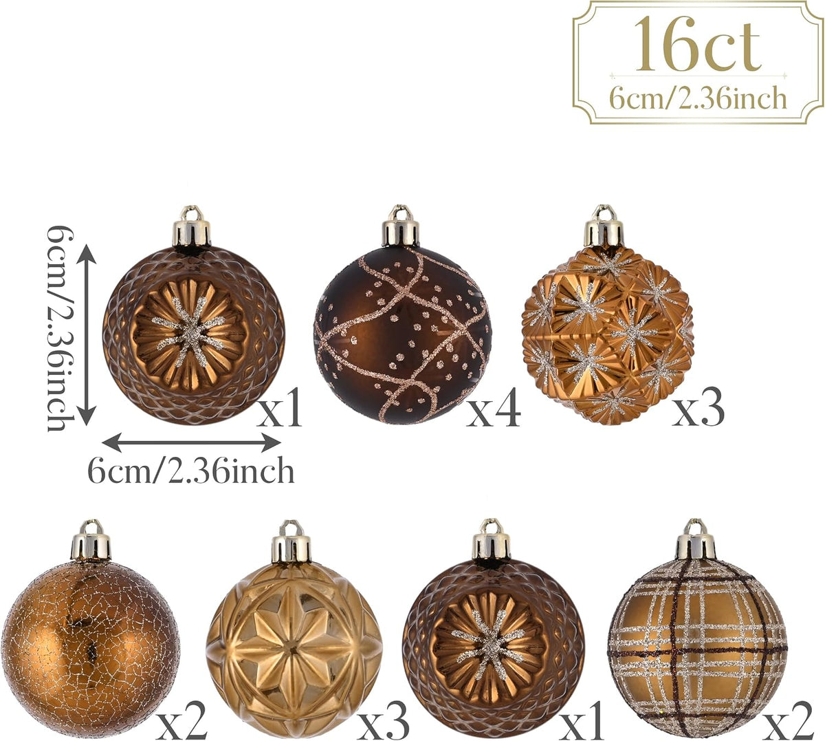 Copper & Gold Christmas Ornaments – 16 Piece – view 3