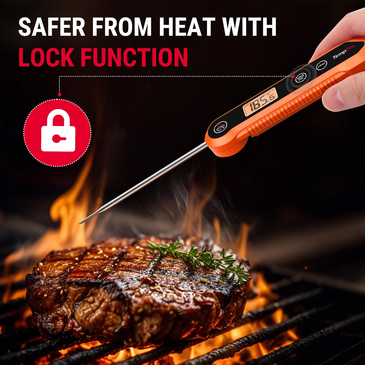 TempPro Instant Read Meat Thermometer – Waterproof, Foldable Probe