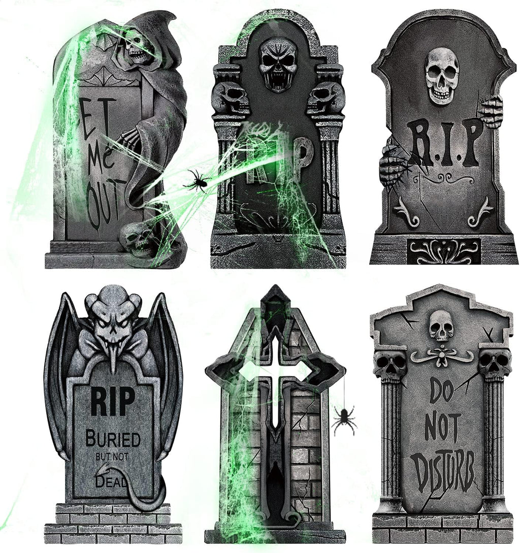 Plastic Halloween Tombstones – 9 Piece RIP Graveyard Set