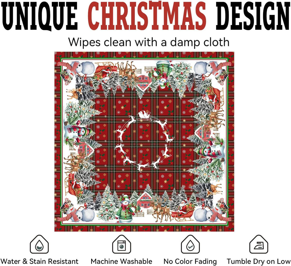 Christmas Tablecloth – Plaid, Tree & Gingerbread Prints – view 4