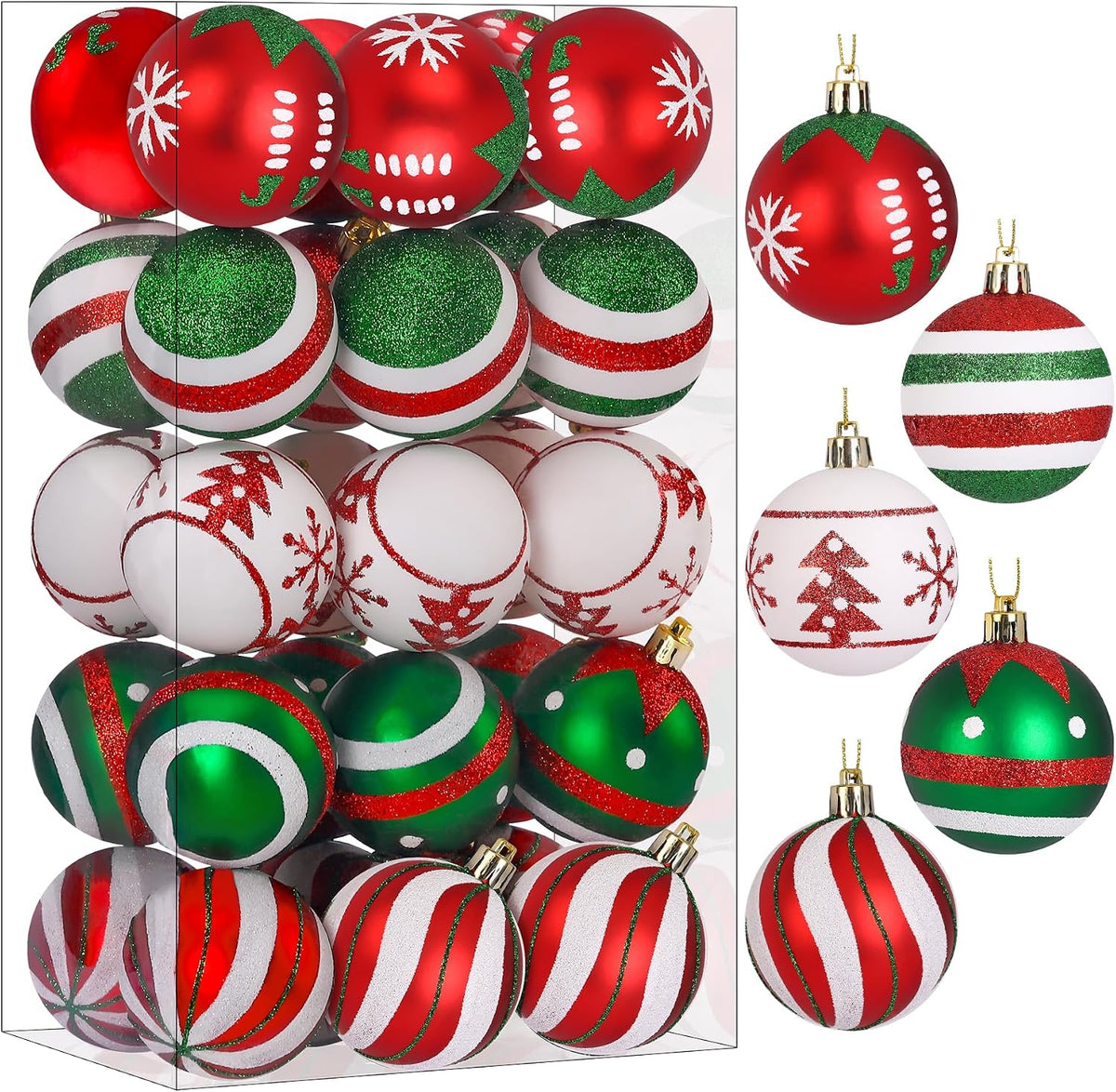 Shatterproof Christmas Baubles – 30 Pack, 6 cm Red & Gold – view 7