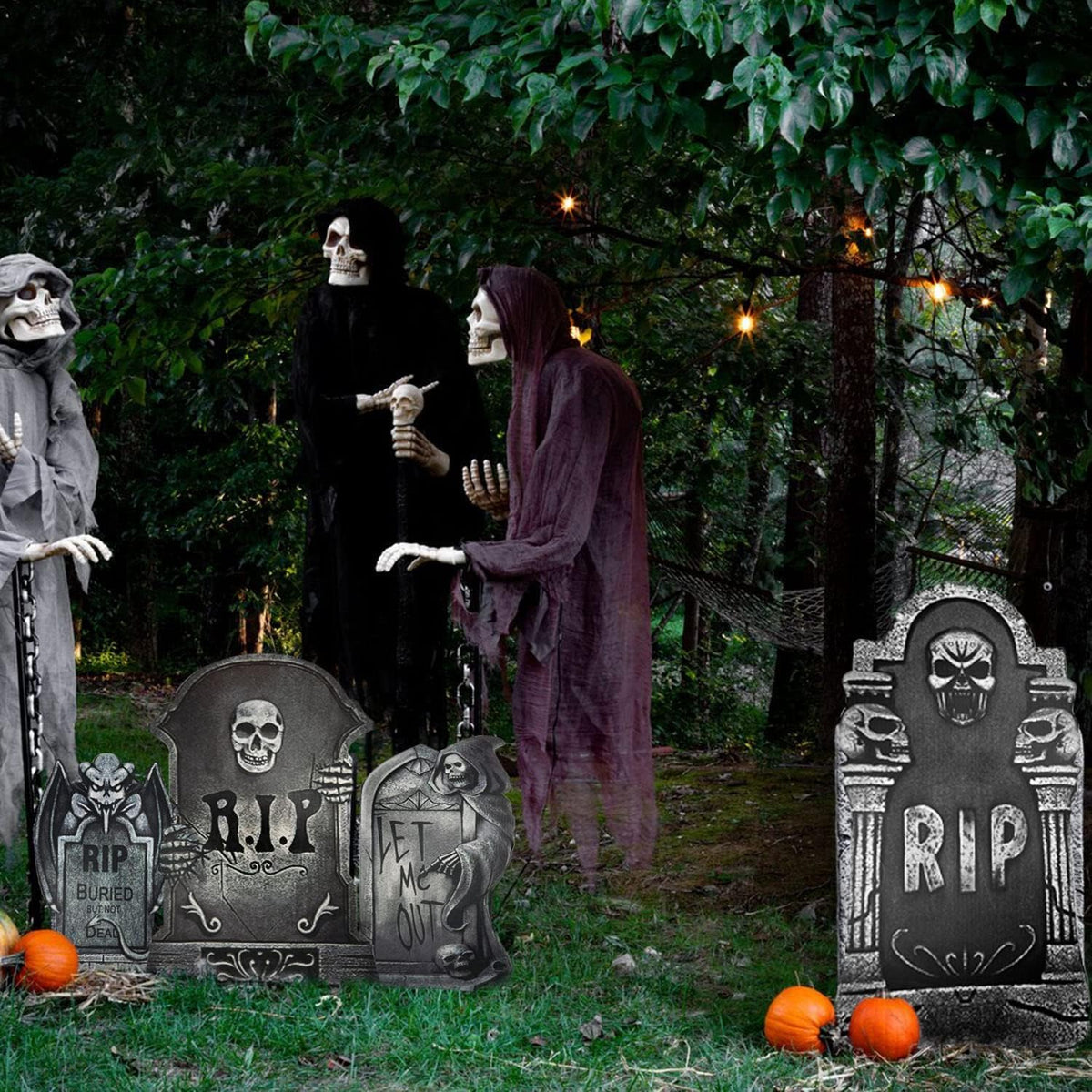 Plastic Halloween Tombstones – 9 Piece RIP Graveyard Set – view 2