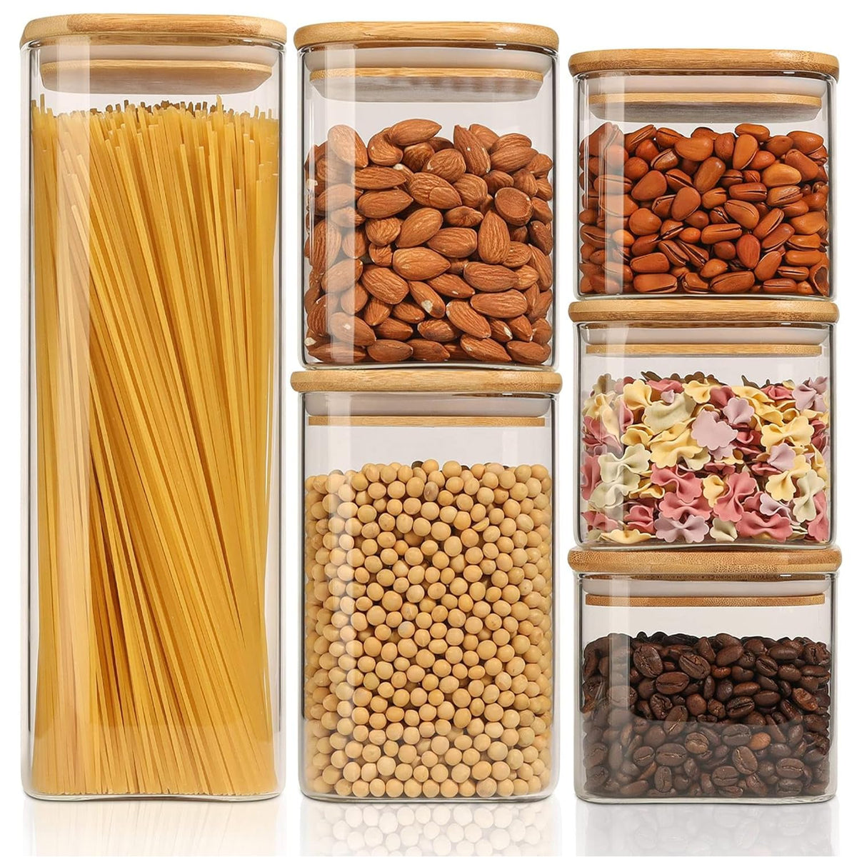 Square Glass Storage Jars with Bamboo Lids