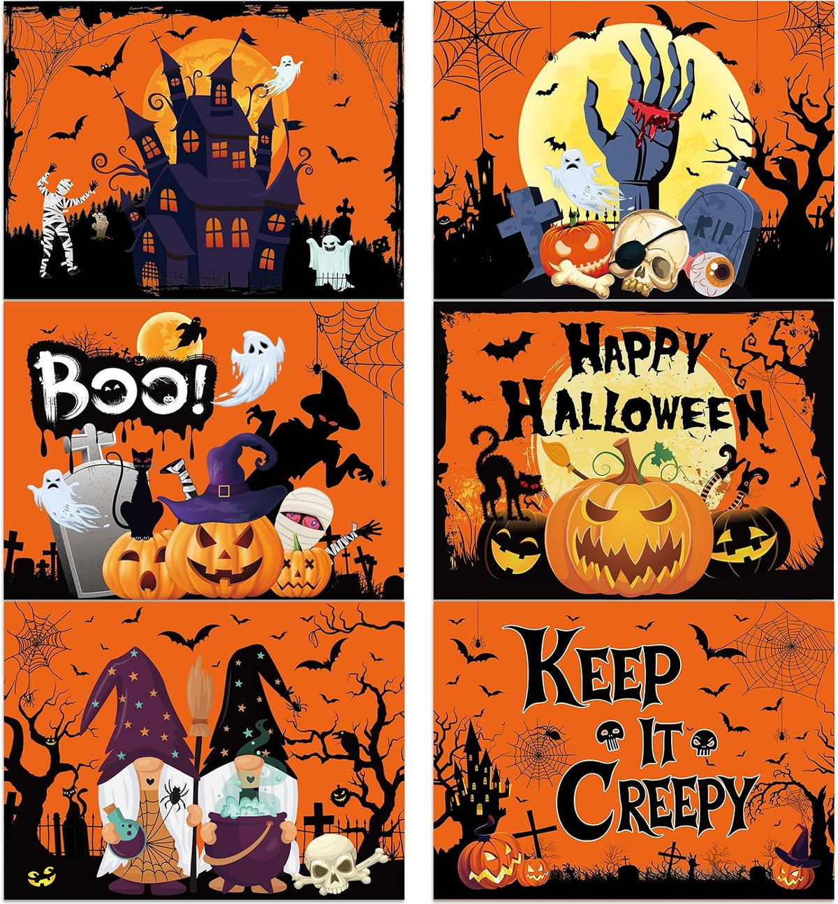 Halloween Placemats Set of 6 – Bats, Pumpkins & Skulls