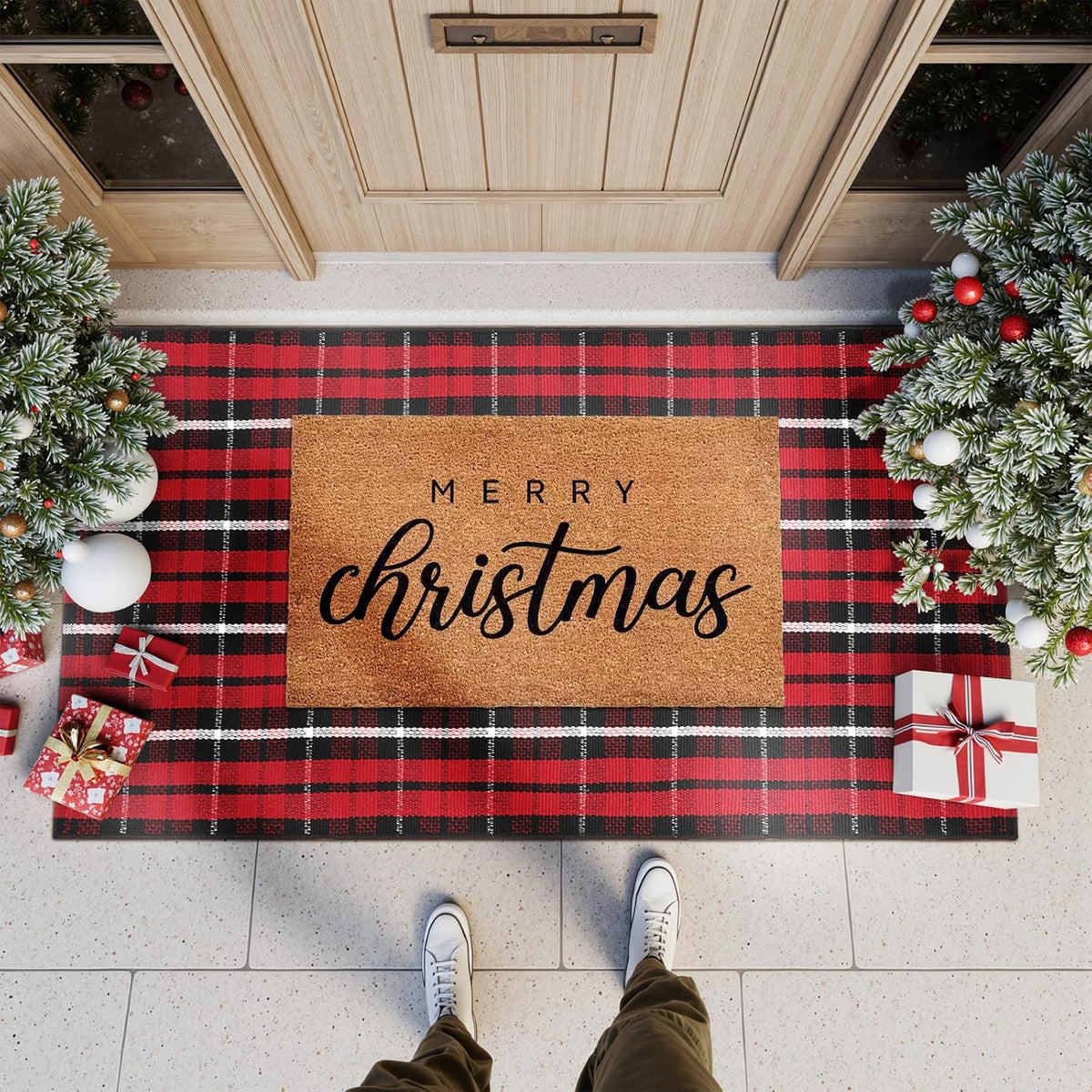 Buffalo Plaid Christmas Door Mat & Runner – view 4