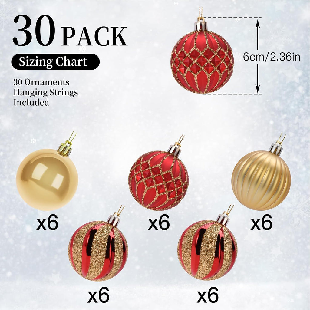 Shatterproof Christmas Baubles – 30 Pack, 6 cm Red & Gold – view 2