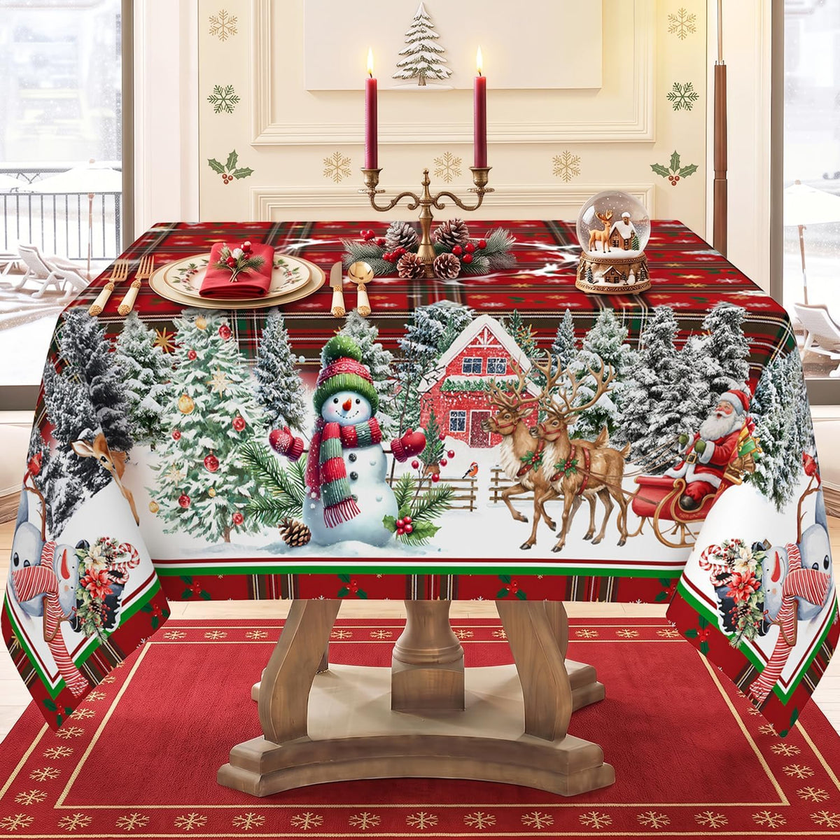 Christmas Tablecloth – Plaid, Tree & Gingerbread Prints – view 3