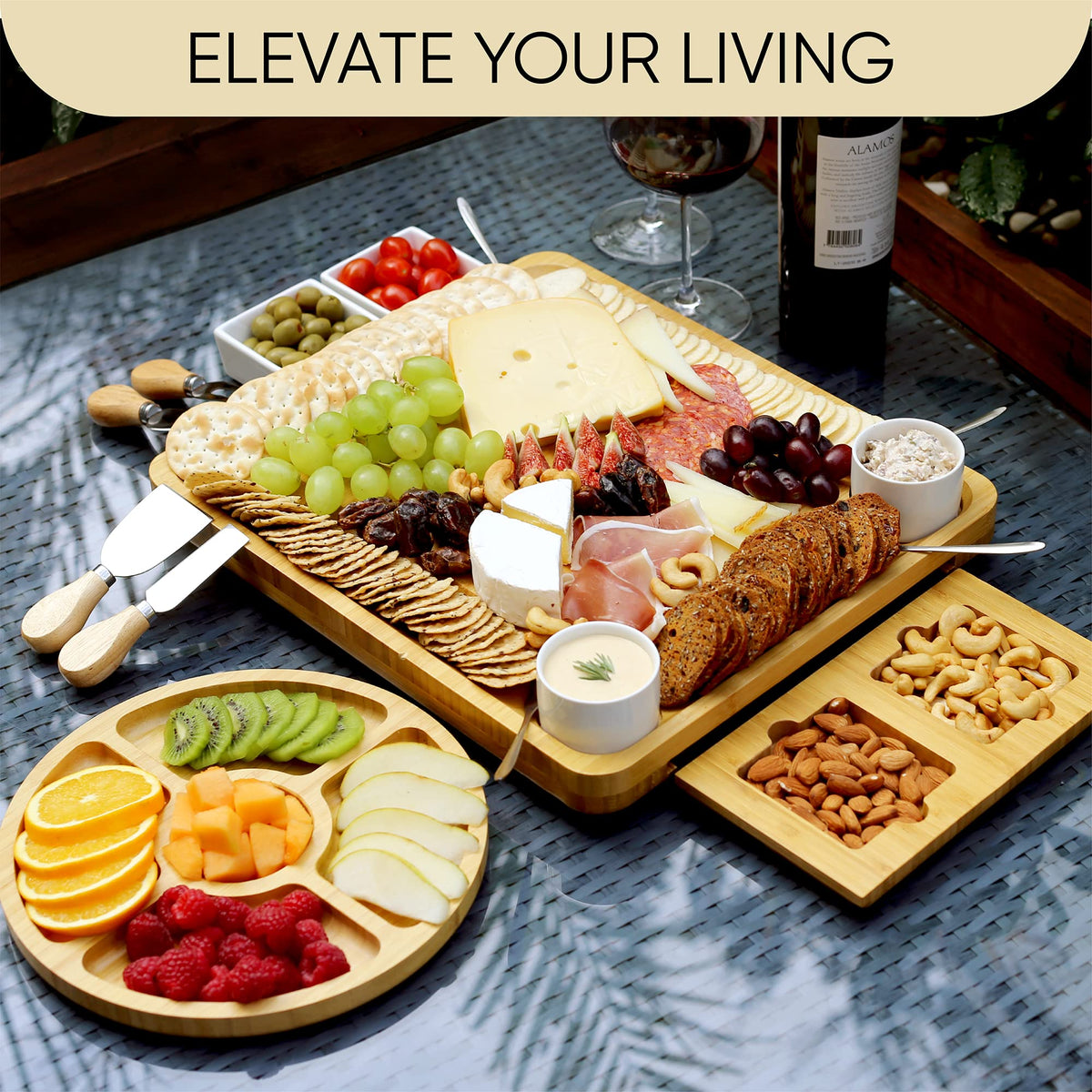 Large Bamboo Cheese Board & Knife Set – Gift Boxed